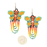 Amor Huichol - Butterfly Bead Dangle Earrings - Green and Orange