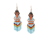 Amor Huichol - Lele Bead Dangle Earrings - Blue and Orange