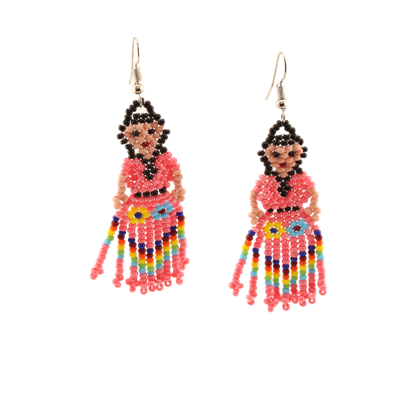 AmorHuichol-LeleBeadDangleEarrings-PinkandBlack