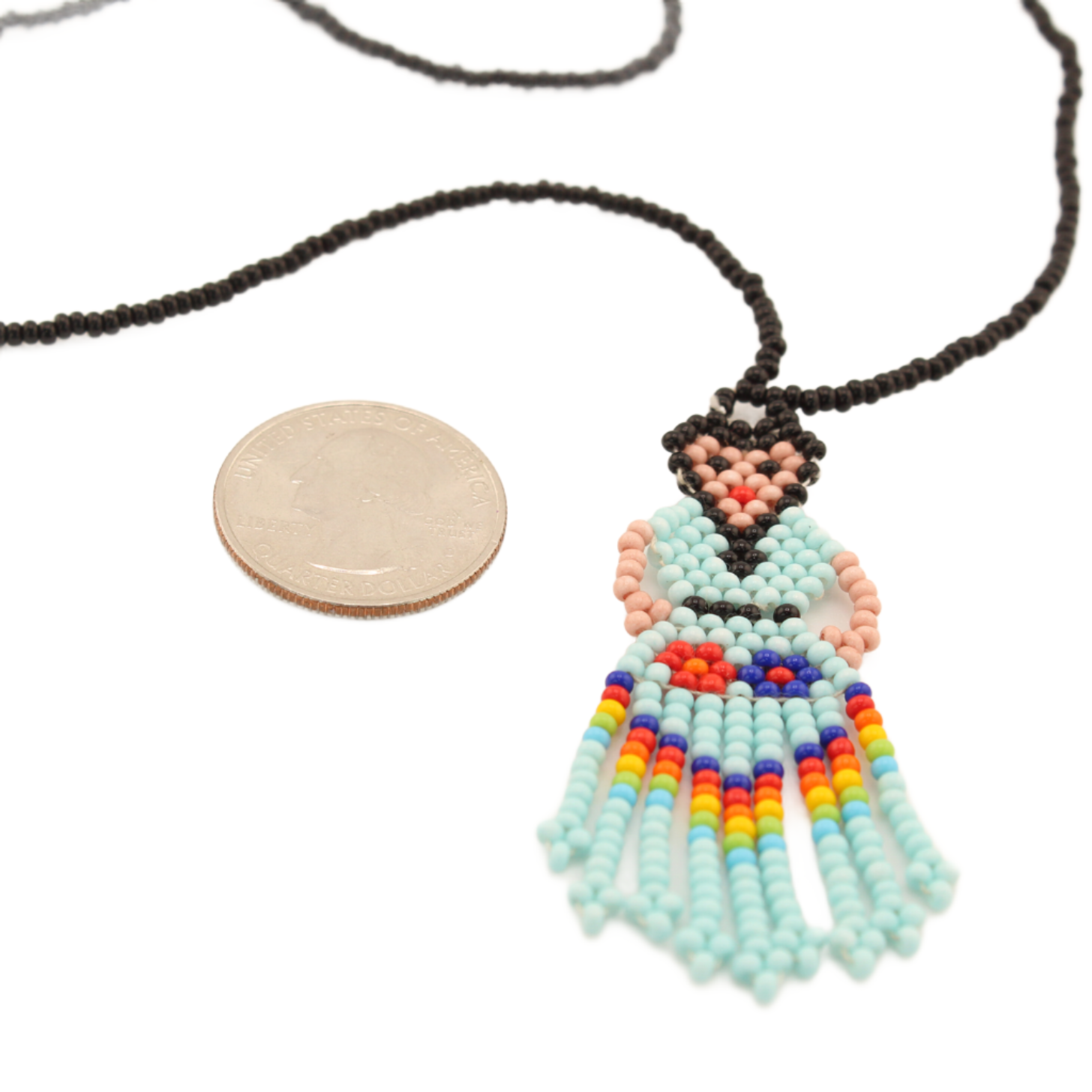 Amor Huichol - Lele Doll Bead Necklace - Light Blue and Multicolored