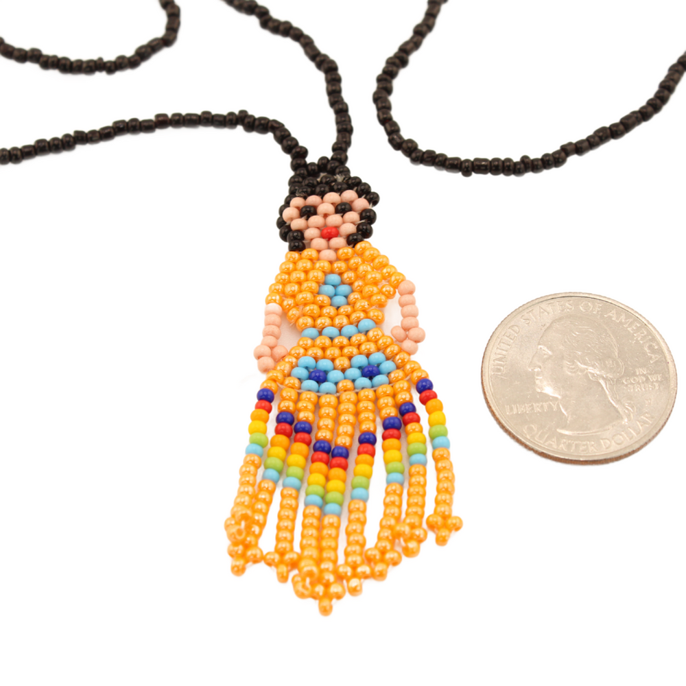 Amor Huichol - Lele Doll Bead Necklace - Orange and Multicolored