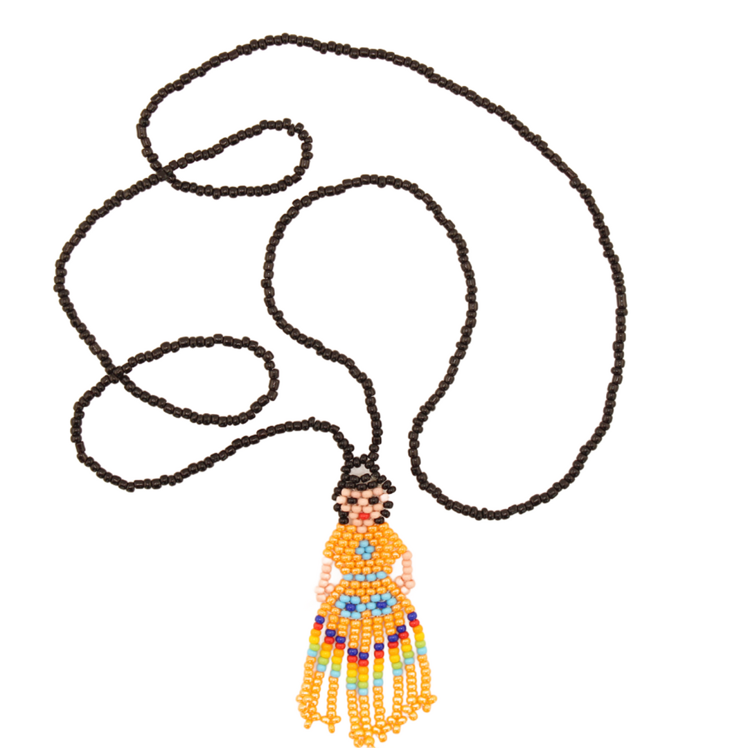 Amor Huichol - Lele Doll Bead Necklace - Orange and Multicolored