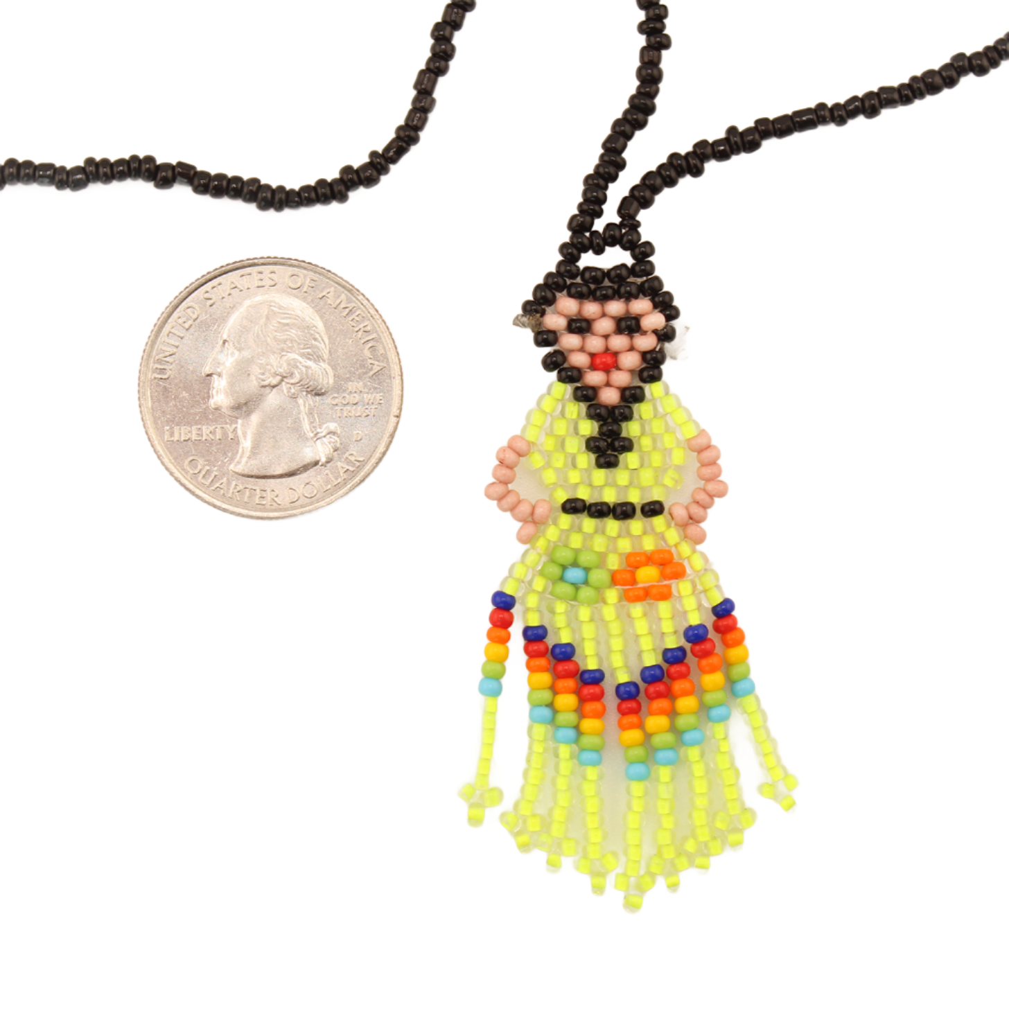 Amor Huichol - Lele Doll Bead Necklace - Yellow and Black