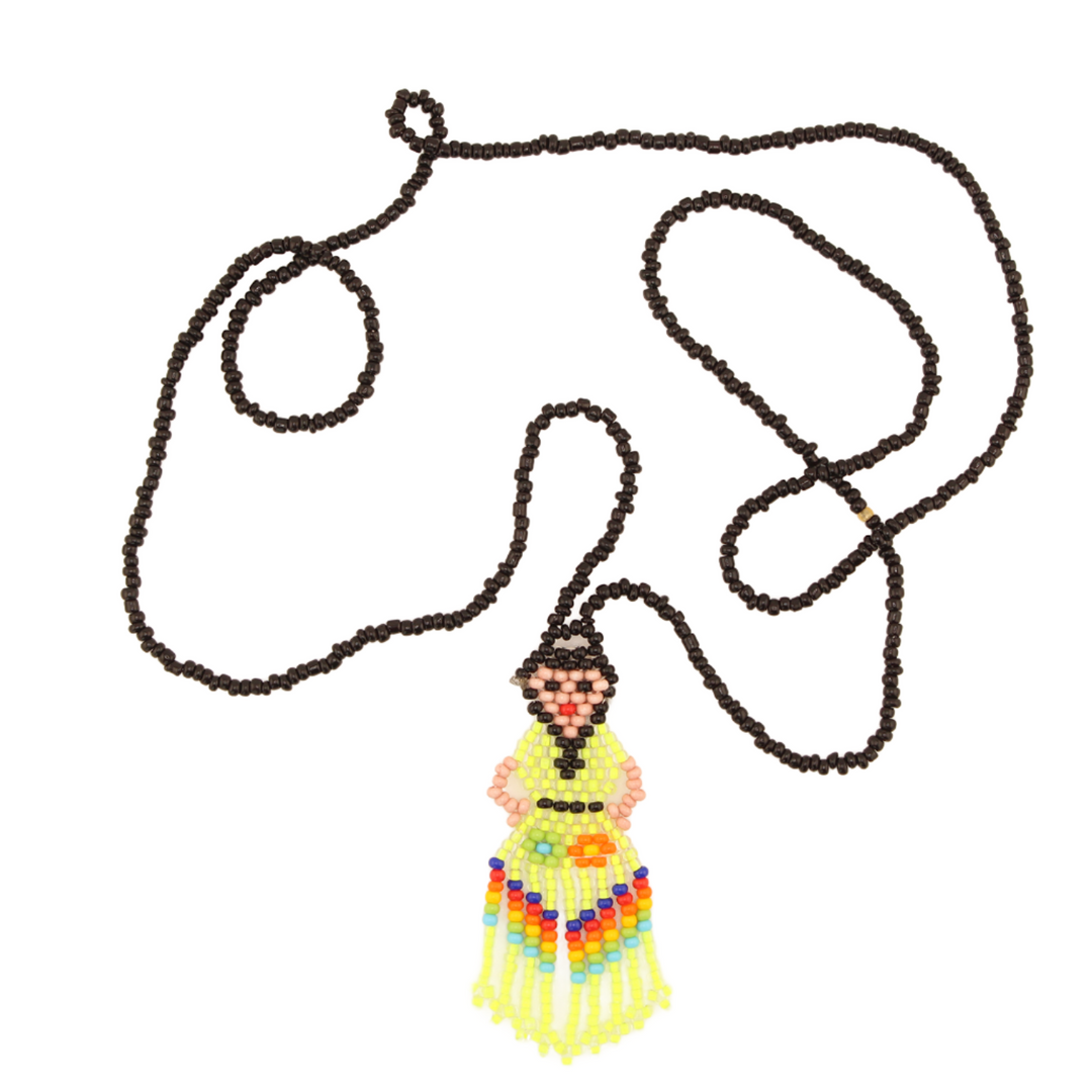 Amor Huichol - Lele Doll Bead Necklace - Yellow and Black