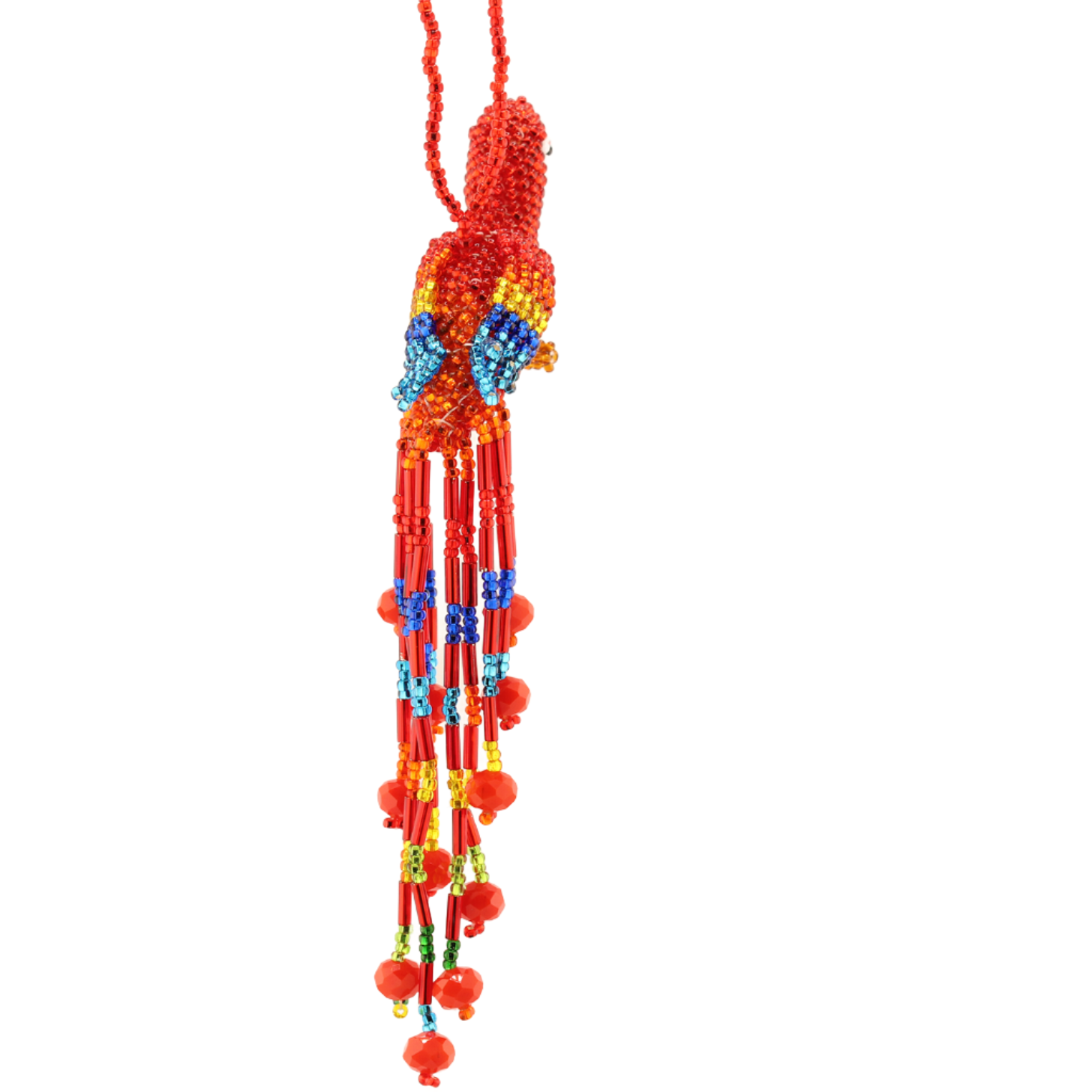 AmorHuichol-MacawBeadKeyChain-Ornament-BlueandRed