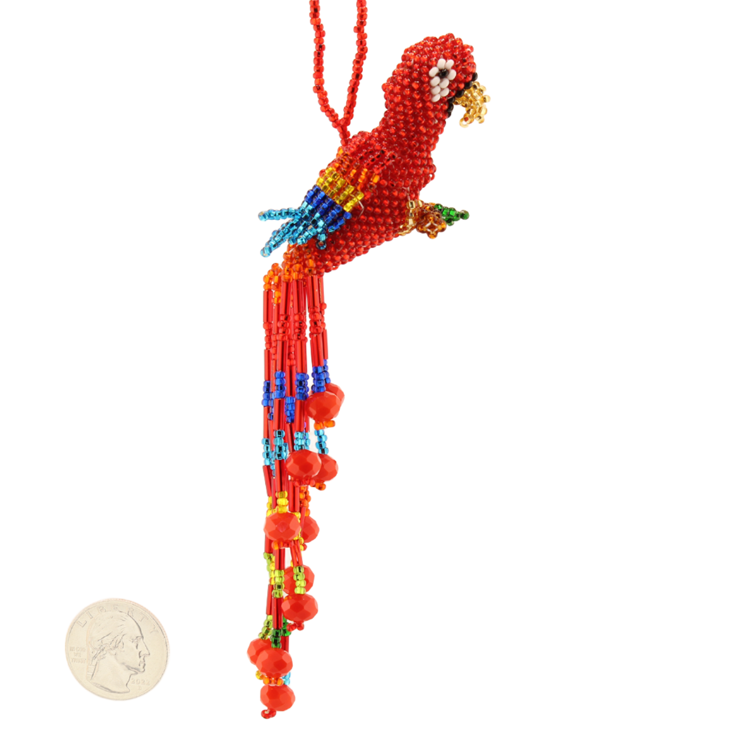 AmorHuichol-MacawBeadKeyChain-Ornament-BlueandRed