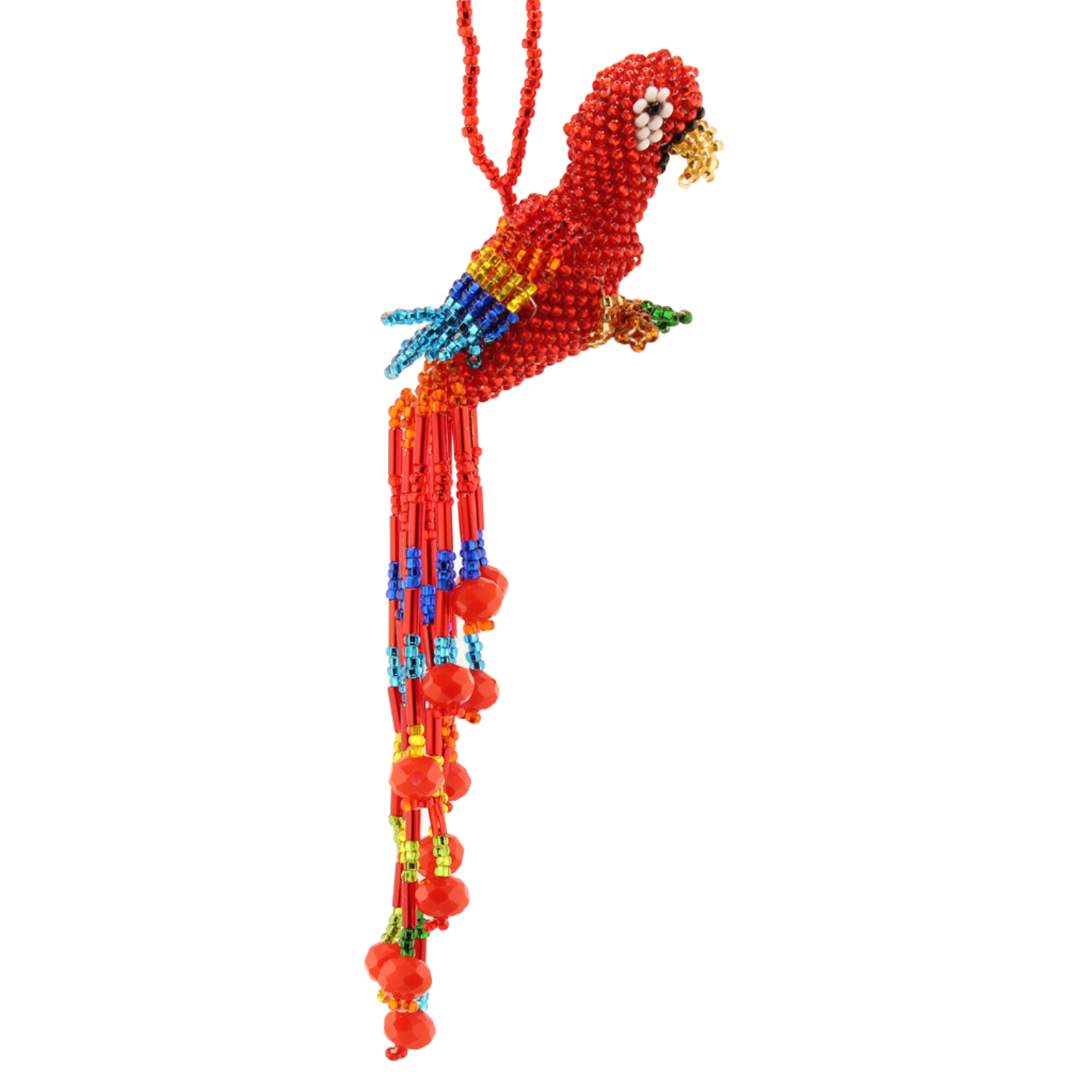 AmorHuichol-MacawBeadKeyChain-Ornament-BlueandRed