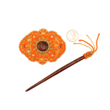 AmorHuichol-WoodandBeadsHairClip-OrangeandGold