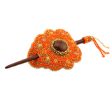 AmorHuichol-WoodandBeadsHairClip-OrangeandGold