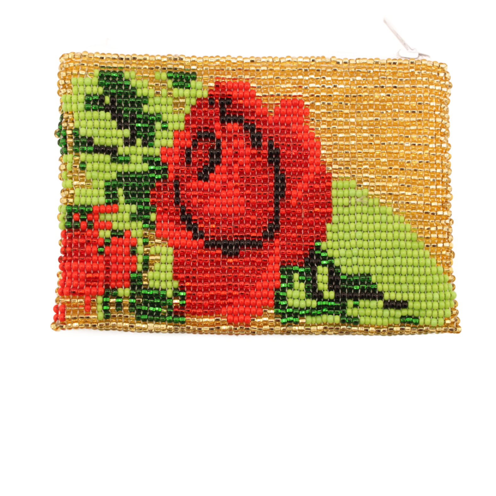 Amor Huichol Pouch - Rose Gold and Red - 4.25 in. x 3 In.