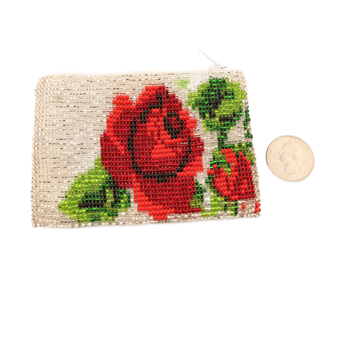 AmorHuicholPouch-RoseSilverandRed-4.25In.x3In.