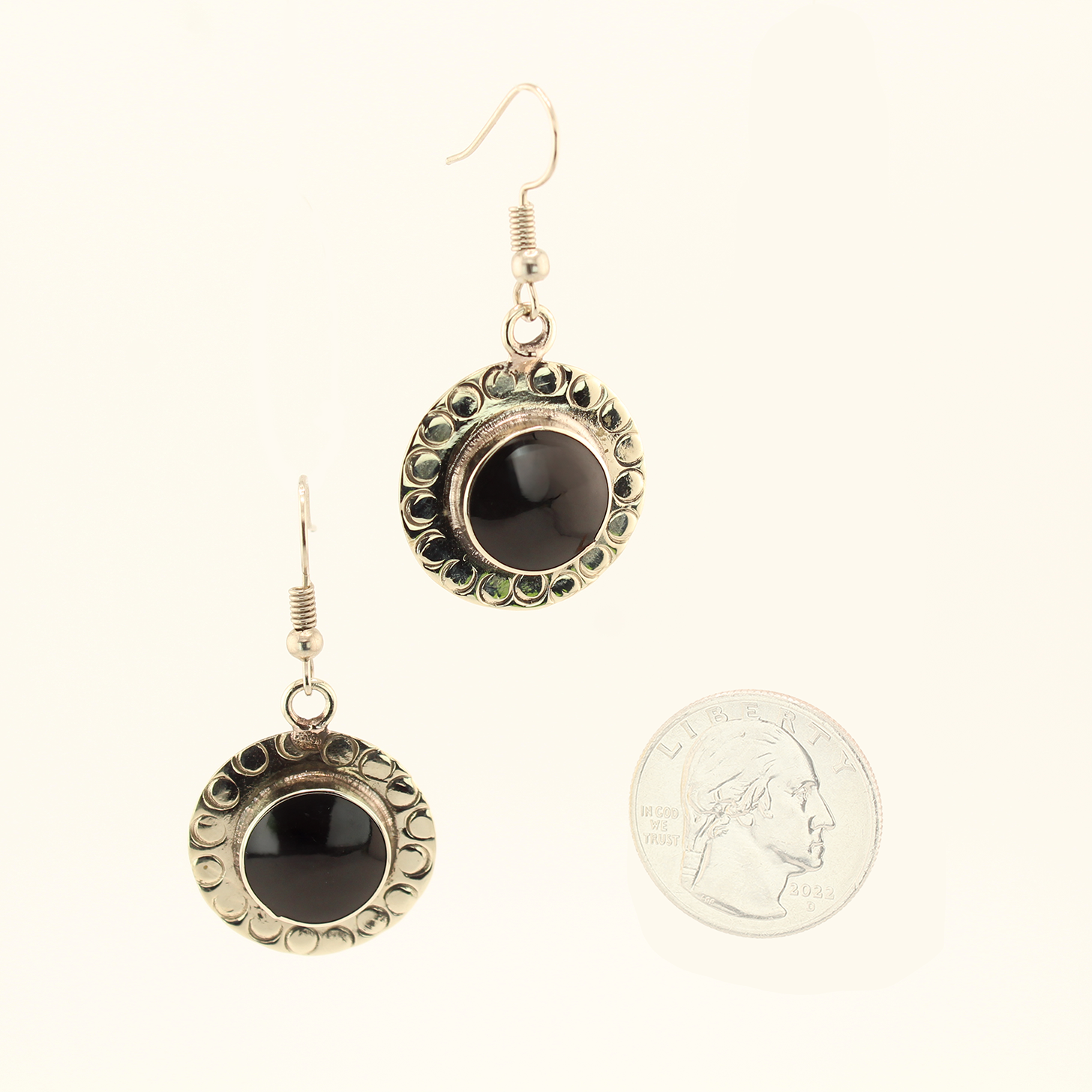 Carlota - Enameled Dangle Earrings - Round - Black - Large