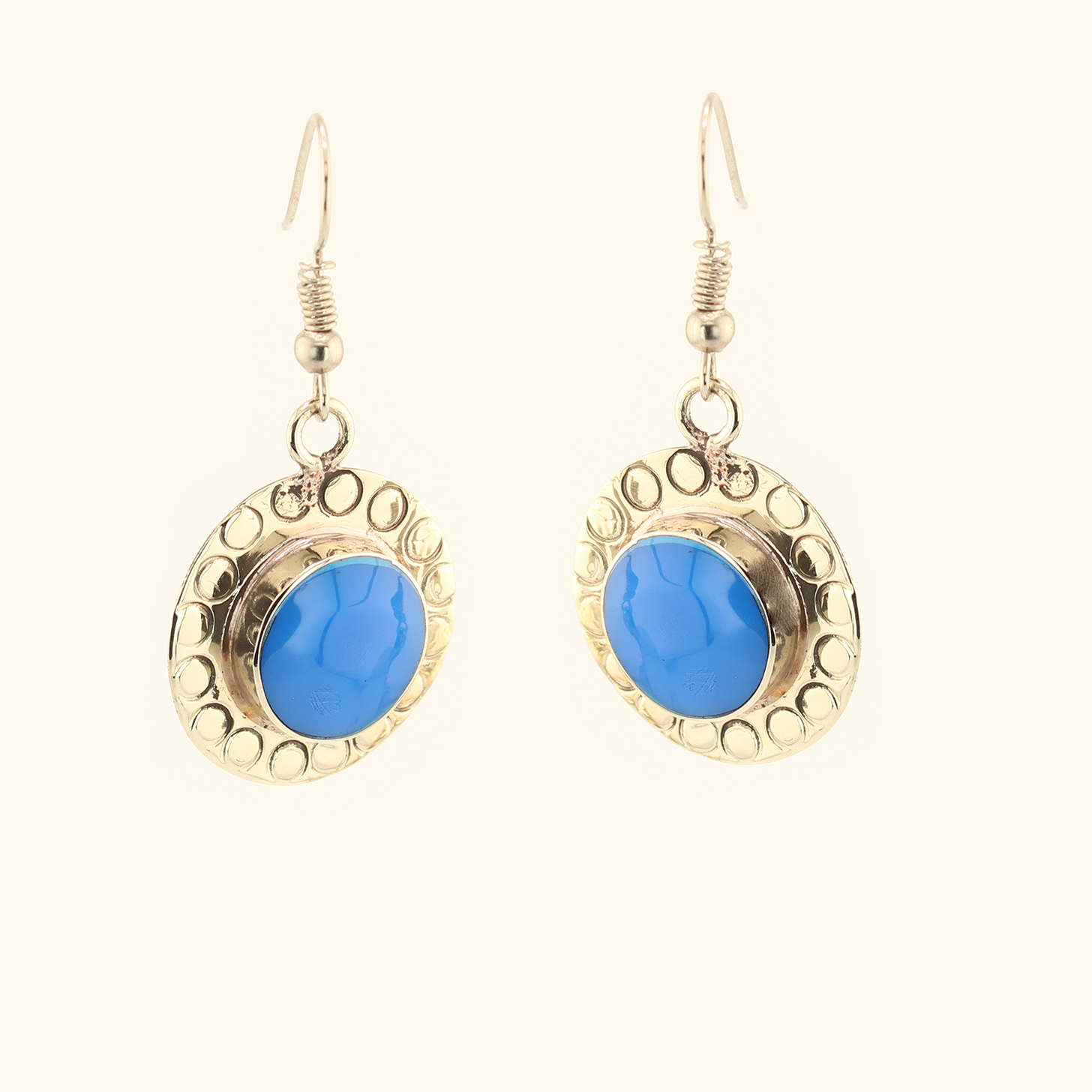 Carlota - Boucles d'oreilles pendantes émaillées - Rondes - Bleu - Grand