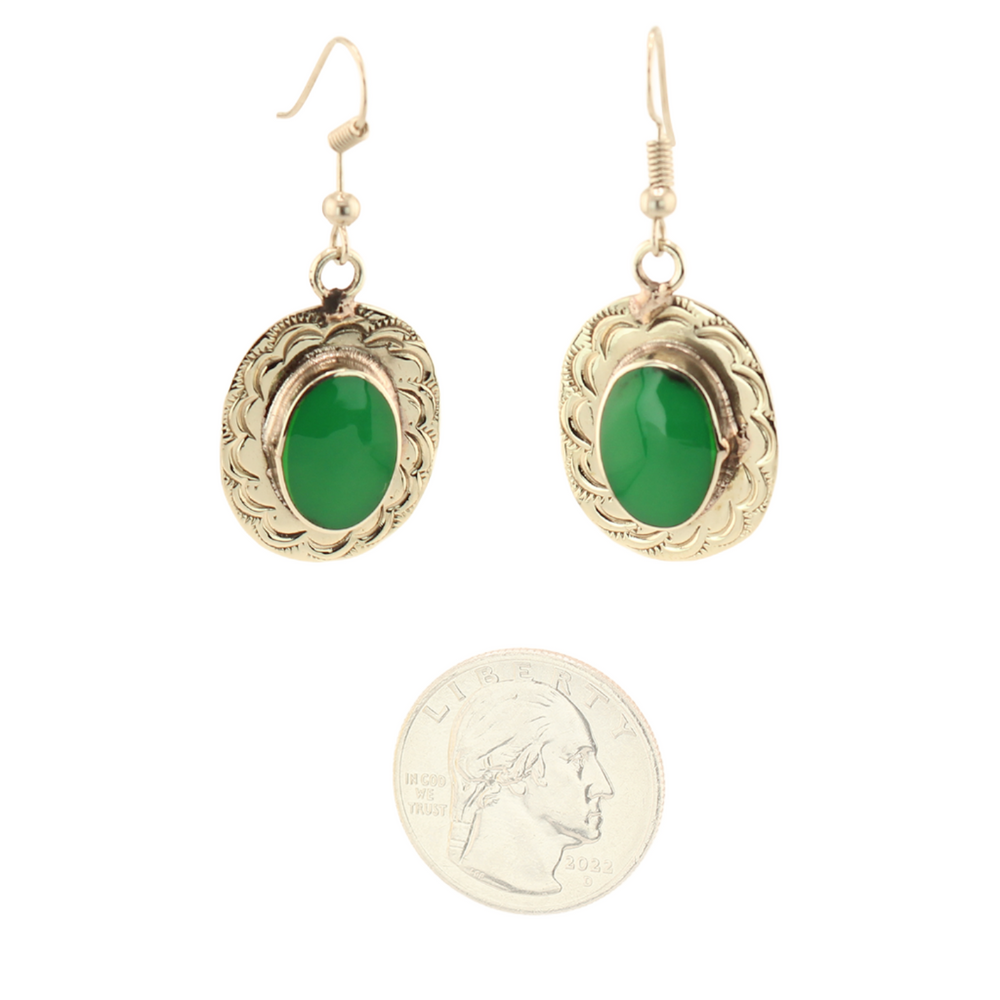 Carlota - Enameled Dangle Earrings- Oval - Green - Large