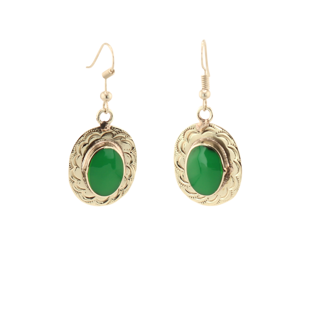 Carlota - Enameled Dangle Earrings- Oval - Green - Large