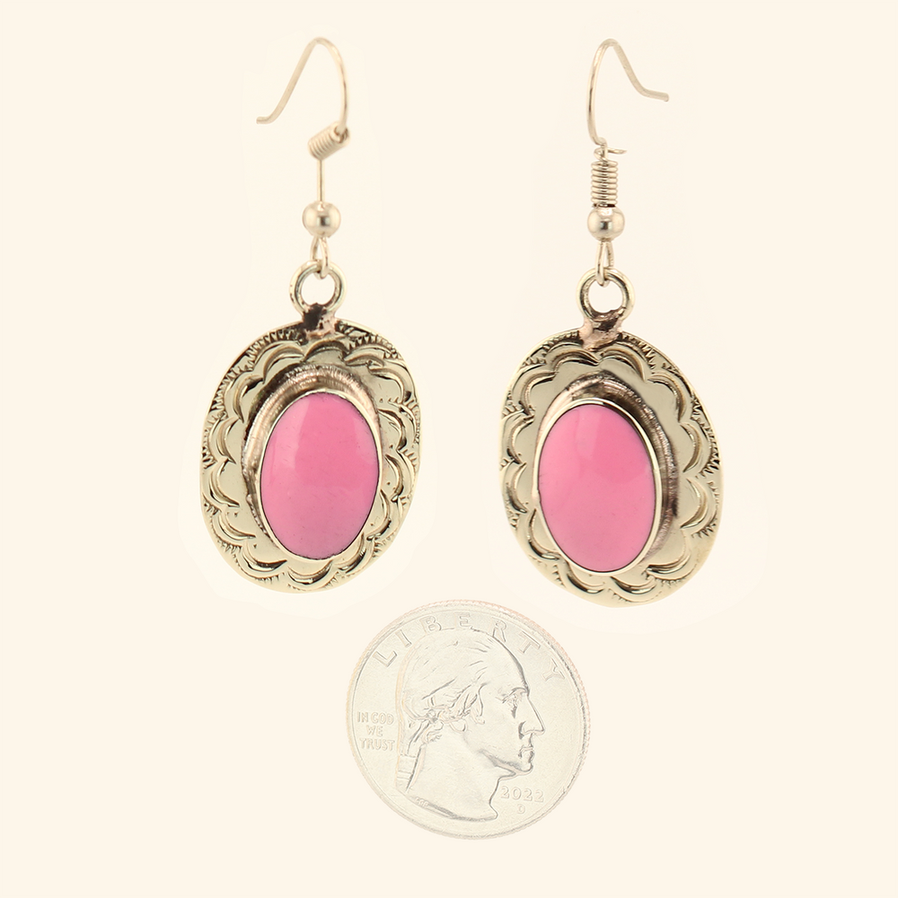 Carlota - Enameled Dangle Earrings- Oval - Pink - Large