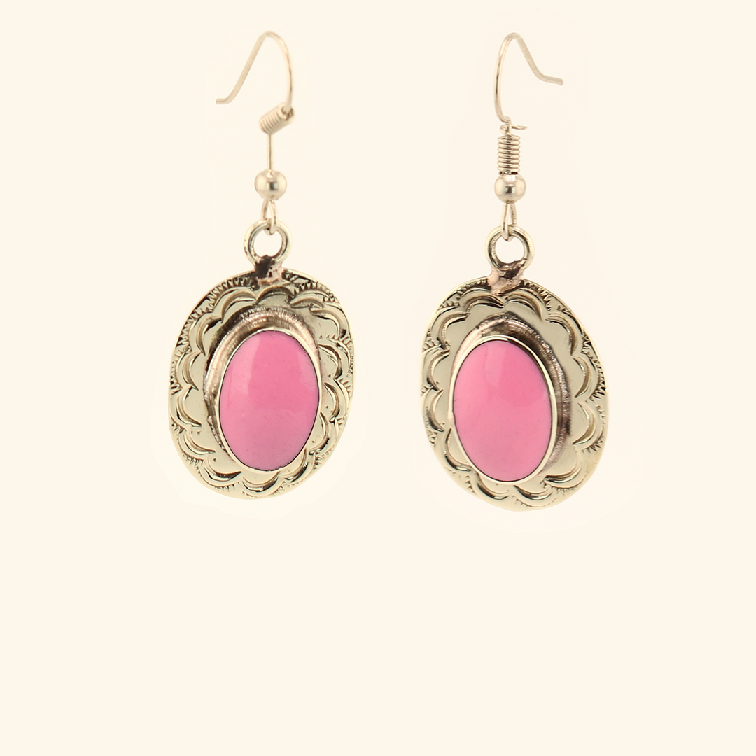 Carlota - Enameled Dangle Earrings- Oval - Pink - Large