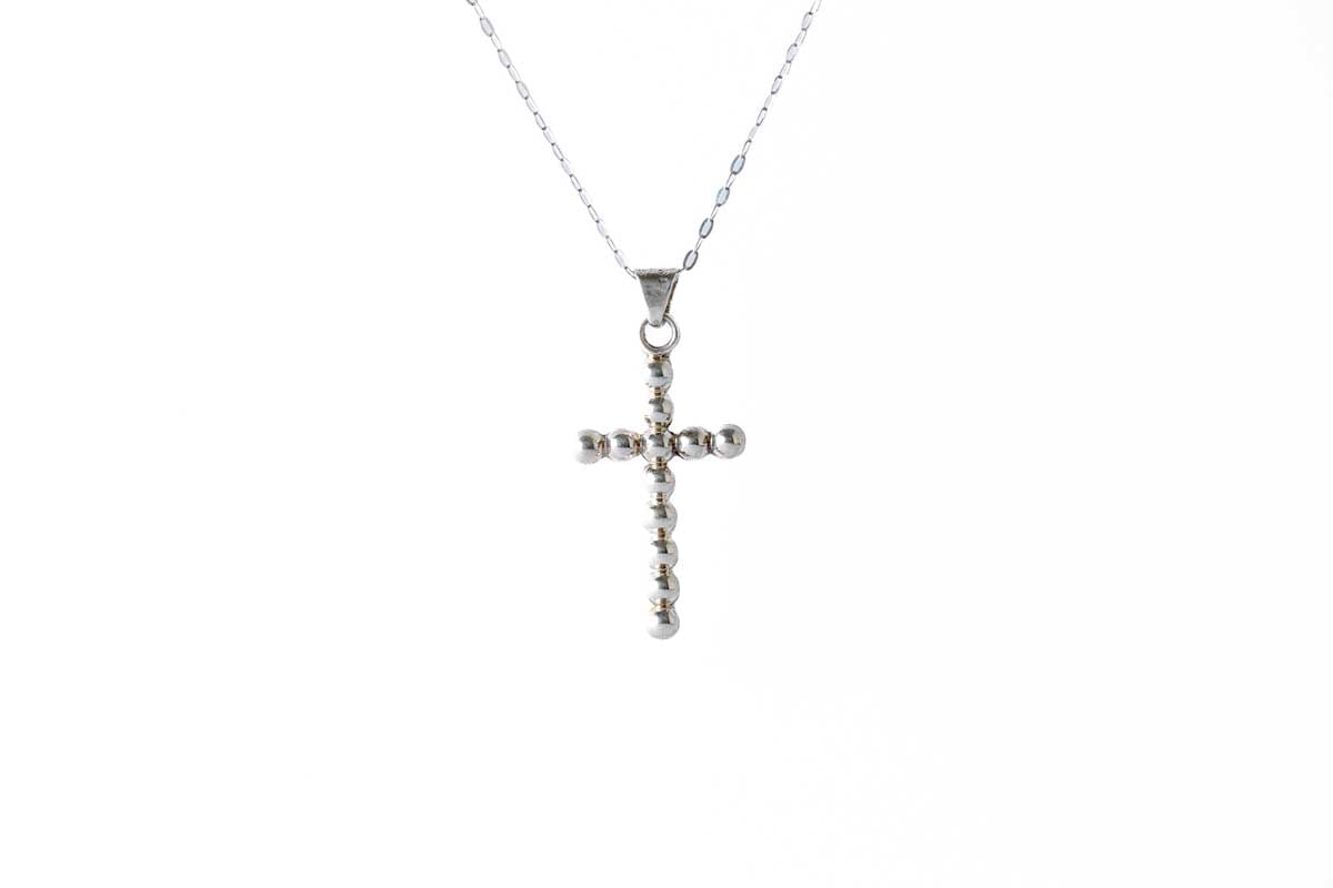 Cross Beaded Pendant Taxco Sterling Silver Detail