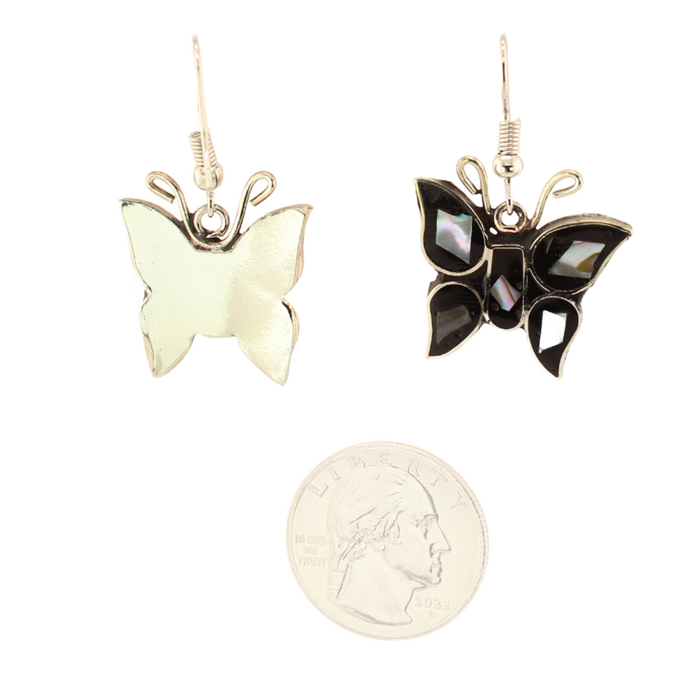 Dancing Queen - Butterfly - Abalone Mother of Pearl Dangle Earrings - Black