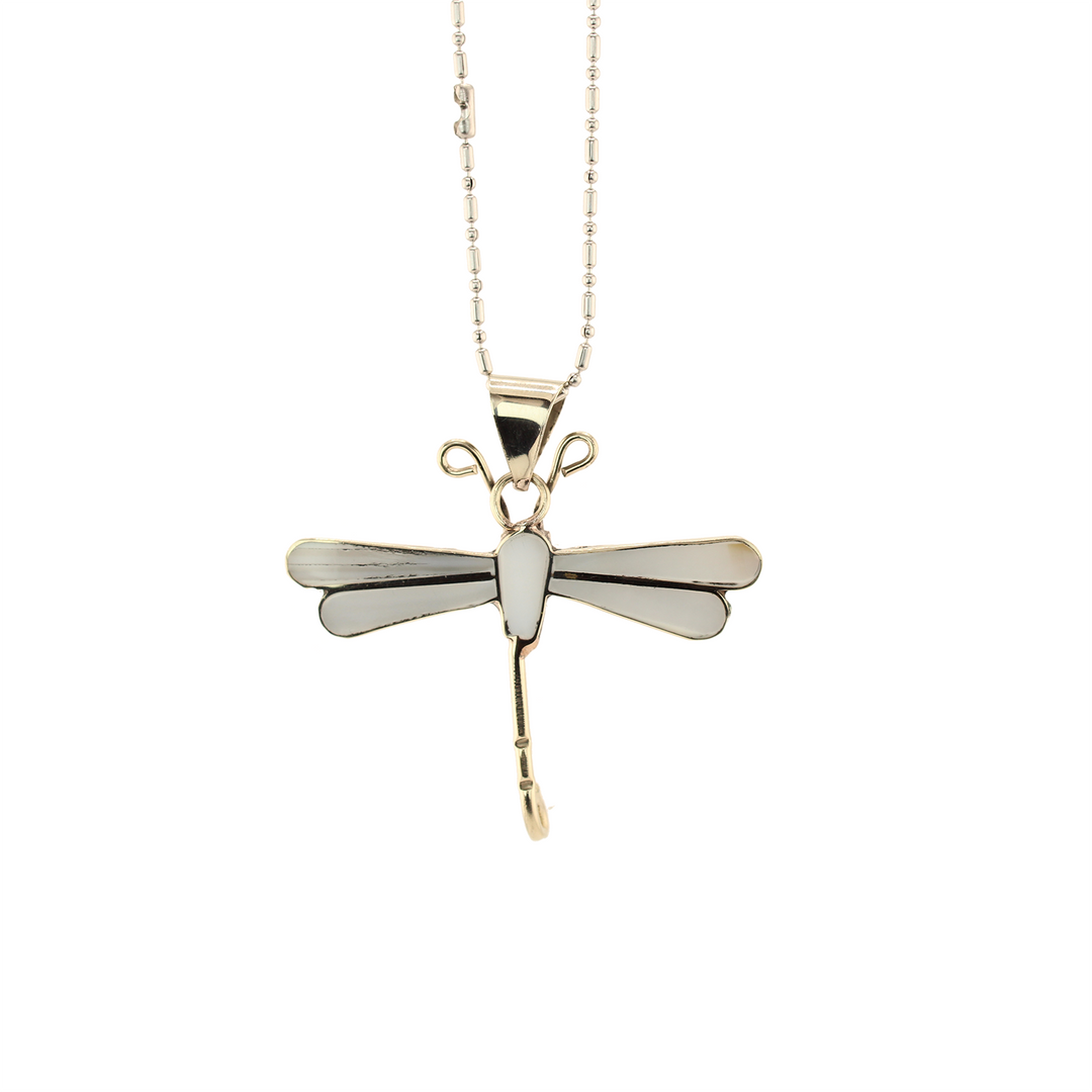 Dragonfly-AbaloneMotherofPearl-PendantWithChain-White