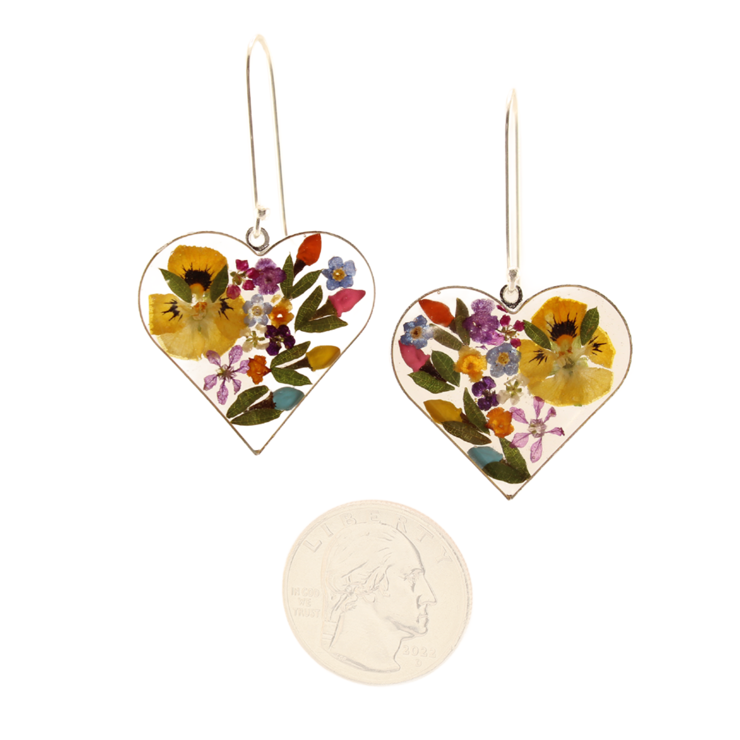 EnchantedGarden-RealFlowers-DangleEarrings-Heart-Multicolor-Side