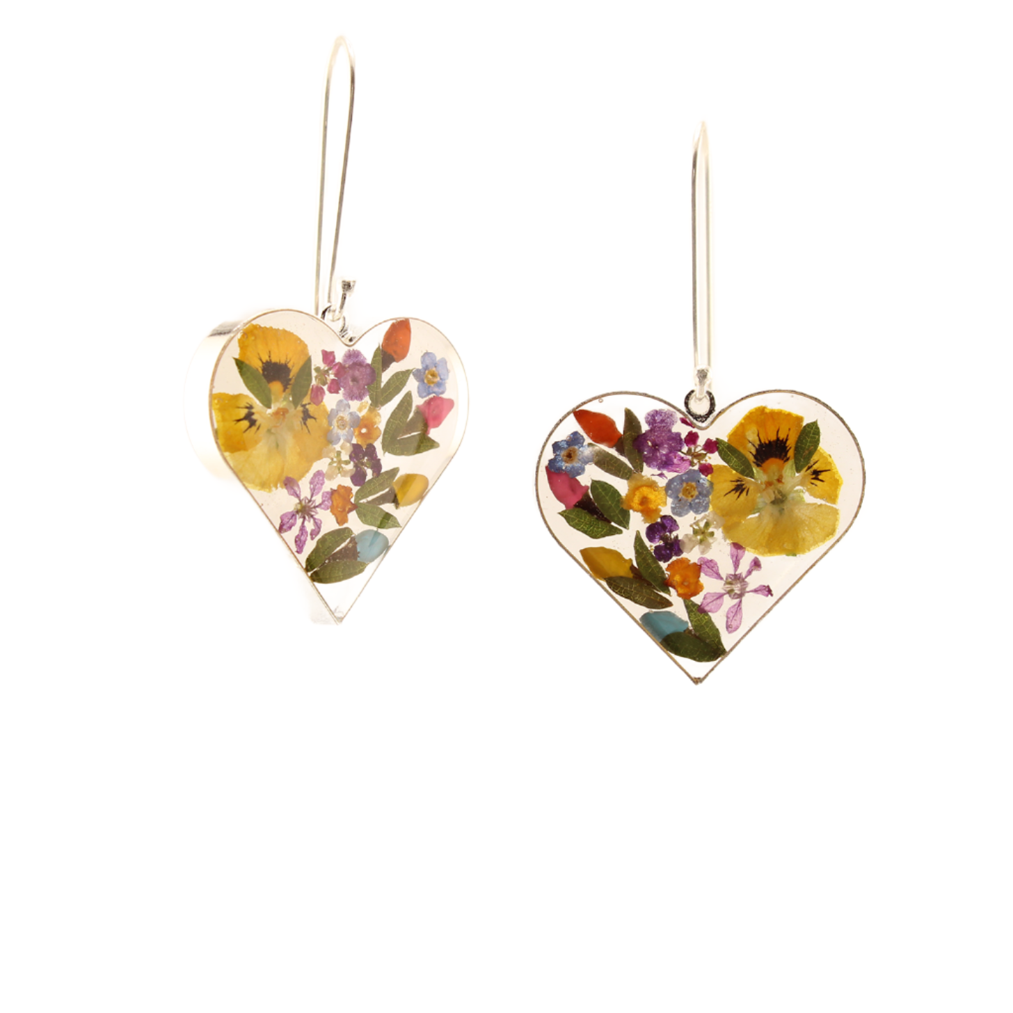 EnchantedGarden-RealFlowers-DangleEarrings-Heart-Multicolor-Side