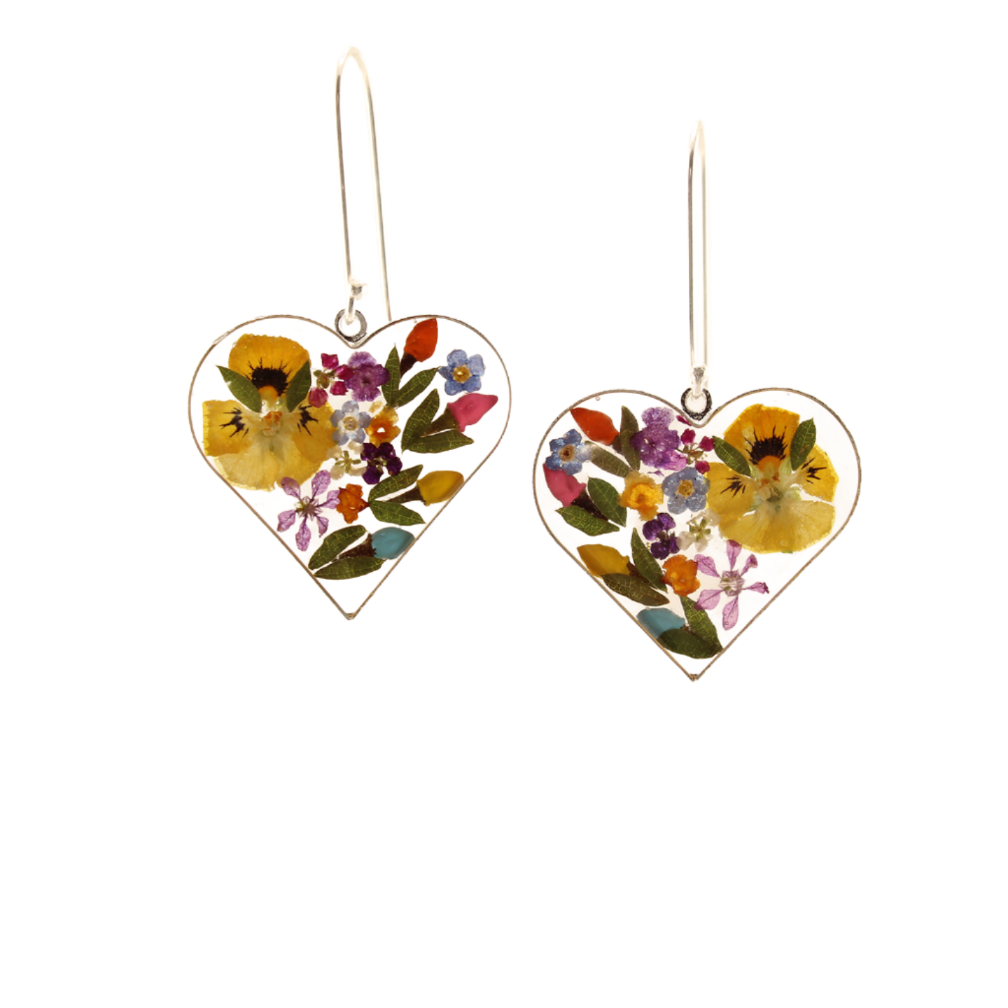 EnchantedGarden-RealFlowers-DangleEarrings-Heart-Multicolor-Side