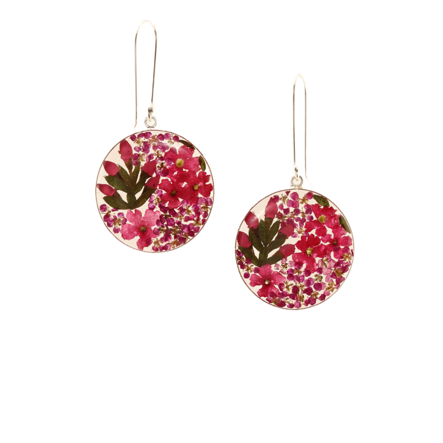 EnchantedGarden-RealFlowers-DangleEarrings-Round-PinkandGreen