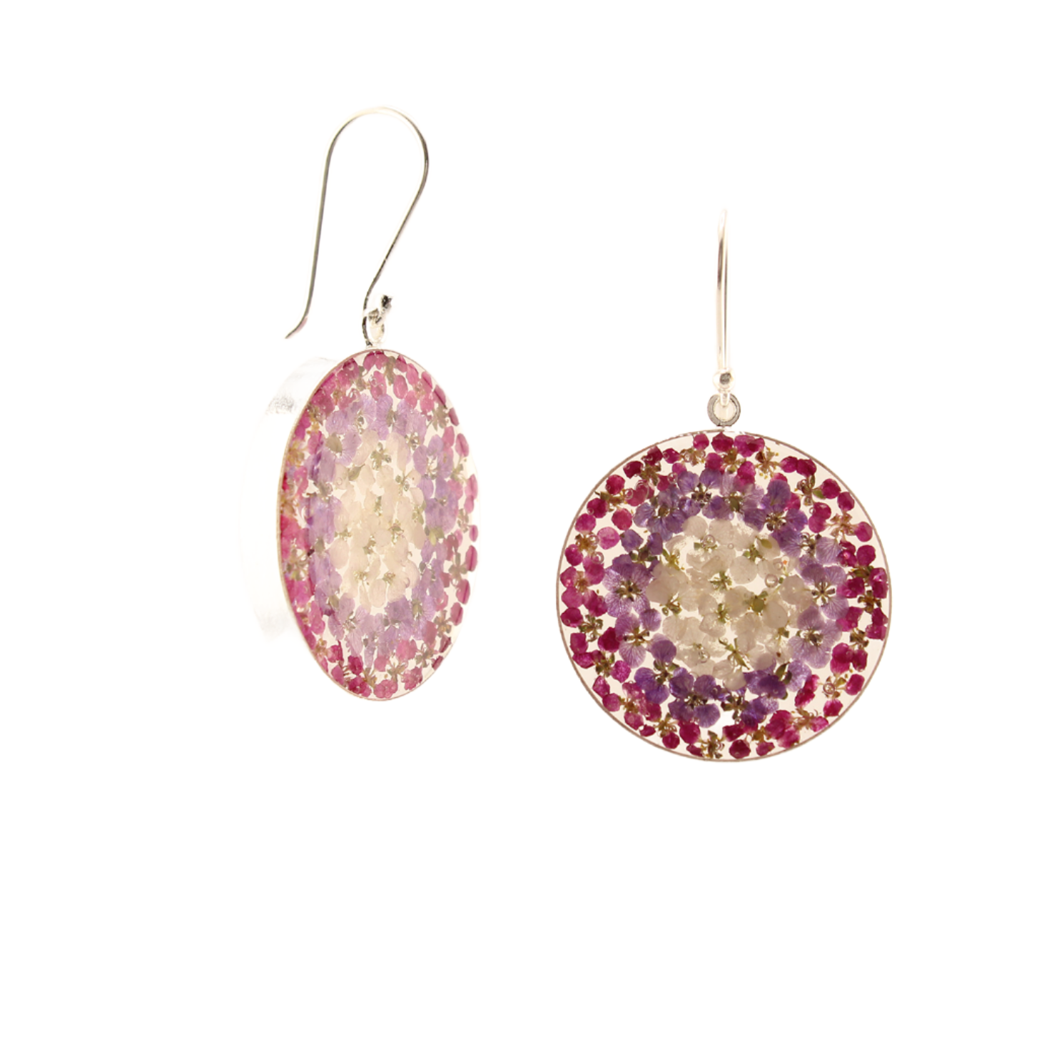 EnchantedGarden-RealFlowers-DangleEarrings-Round-Purple_PinkandWhite