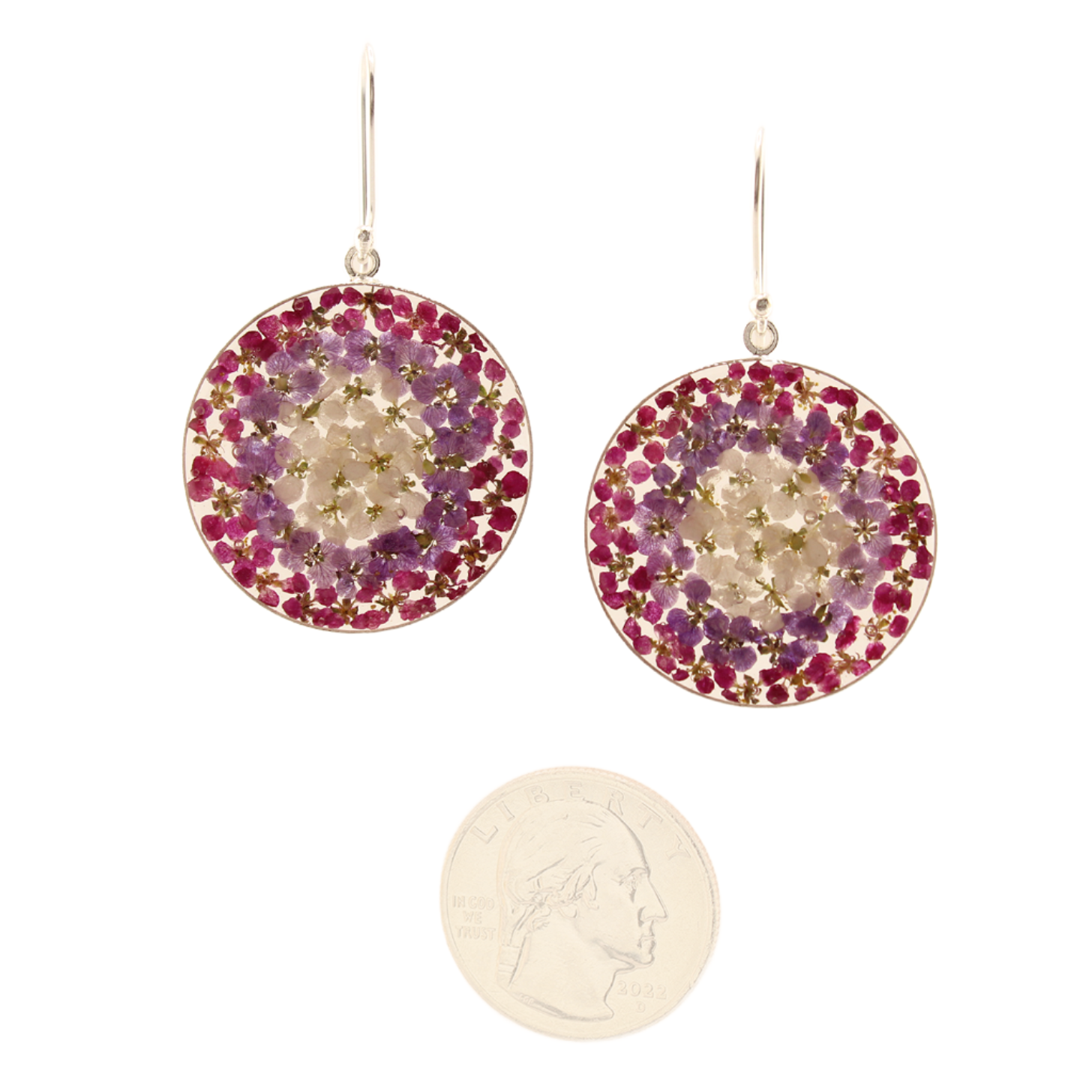 EnchantedGarden-RealFlowers-DangleEarrings-Round-Purple_PinkandWhite