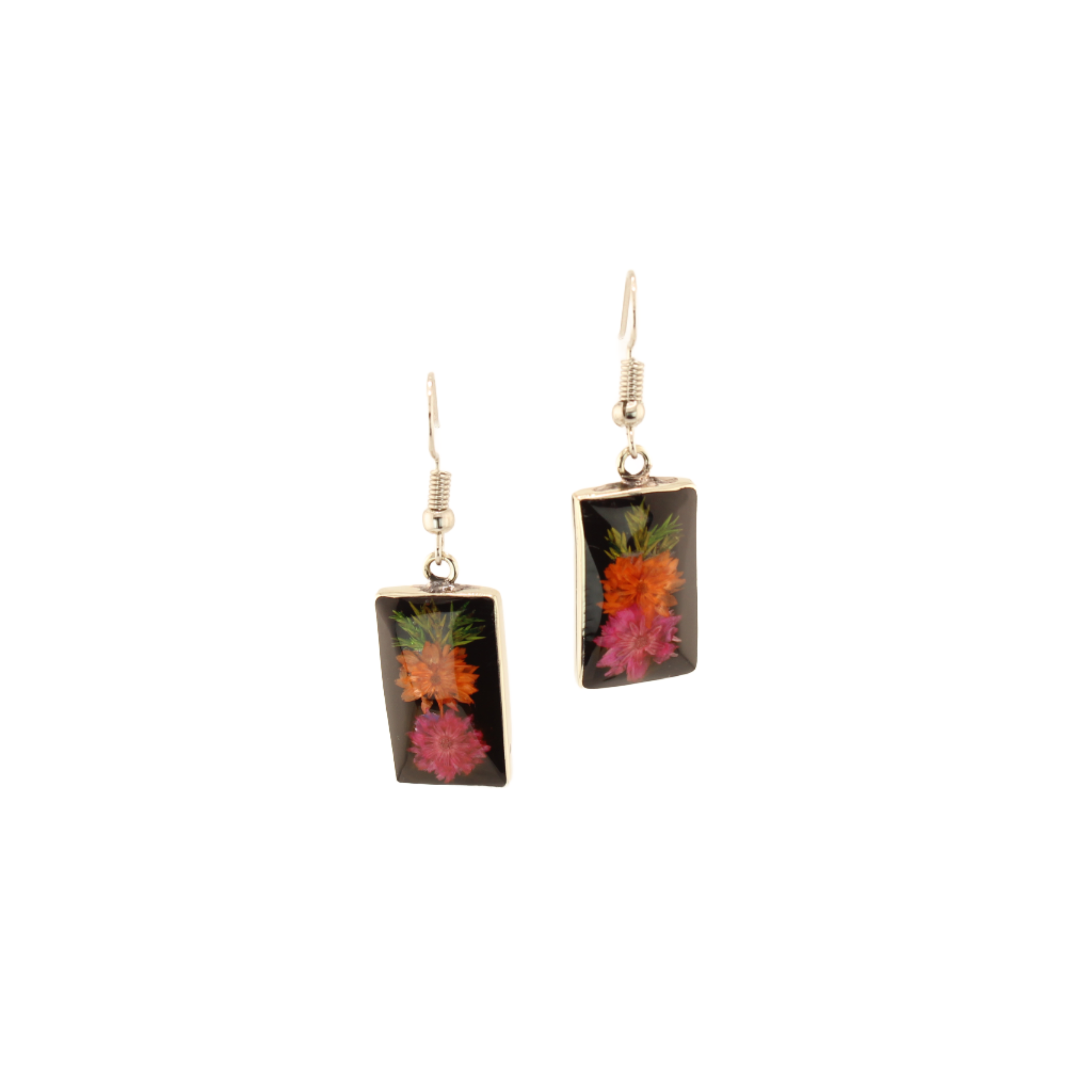 EternalNature-RealDryFlowerDangleEarrings-Rectangle-Black_OrangeandPink-Small