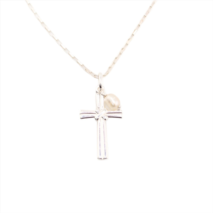 Everlasting Love - Sterling Silver - Cross Pendant With Pearl and Chain - 19 in.