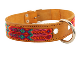 Festive - Knitted Leather Dog Collar - Orange and Pink