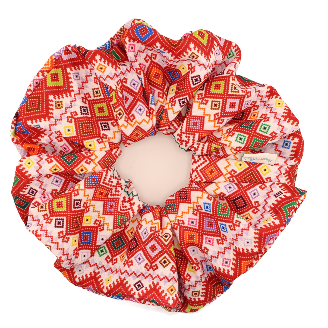 Fiesta  - Scrunchie - Rhombus - White & Multicolor - Extra Large - 9 In.