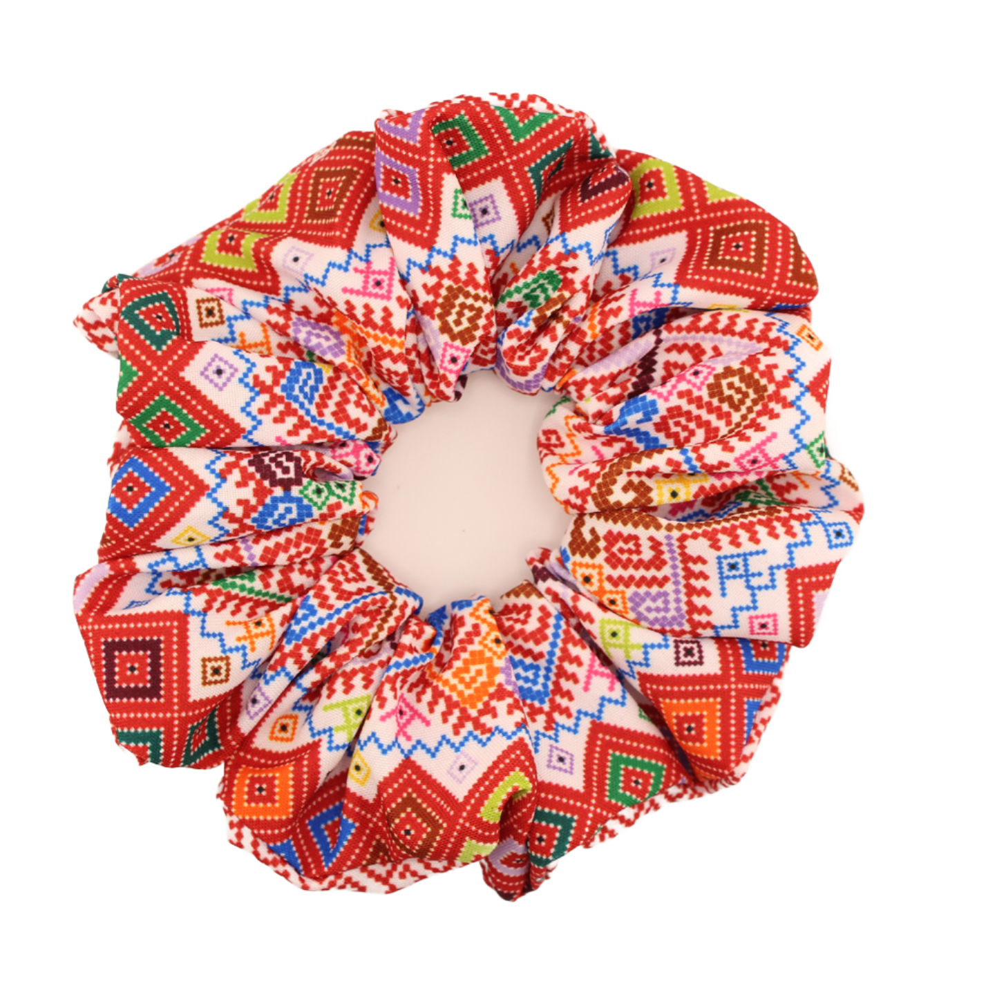 Fiesta  - Scrunchie - Rhombus - White & Multicolor - Large - 7 In.