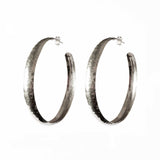 Glamorous Hammered Hoop Earrings Taxco Sterling Silver Detail