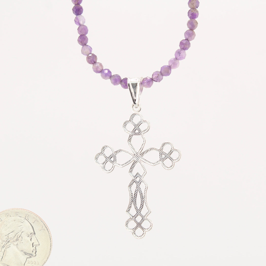 I'm His - Sterling Silver - Cross Pendant With Amethyst Chain - 15.5 in.