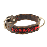 Mi Amor - Knitted Leather Dog Collar - Black and Red