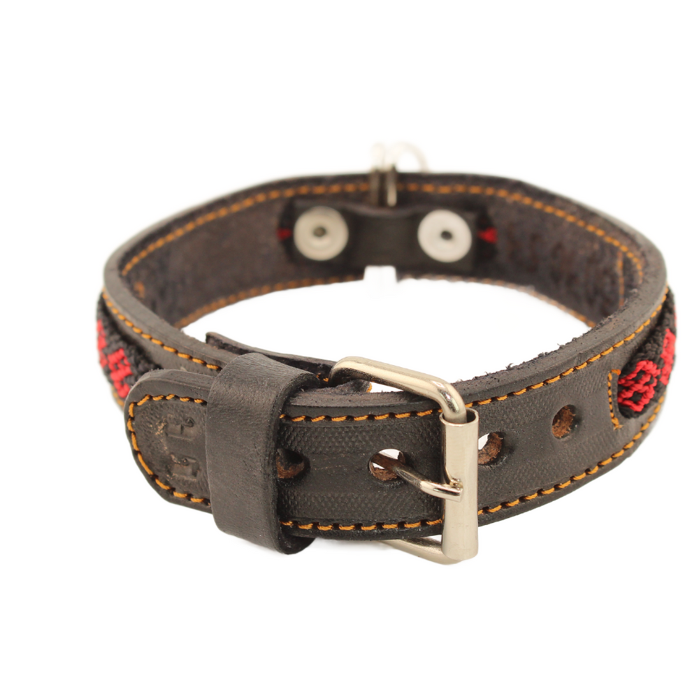 Mi Amor - Knitted Leather Dog Collar - Black and Red