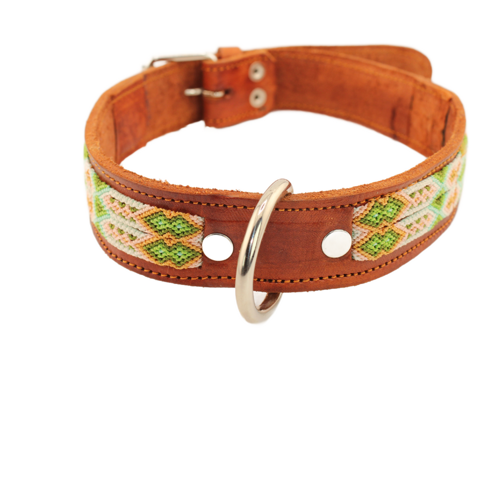 Mint - Knitted Leather Dog Collar - Brown and Green