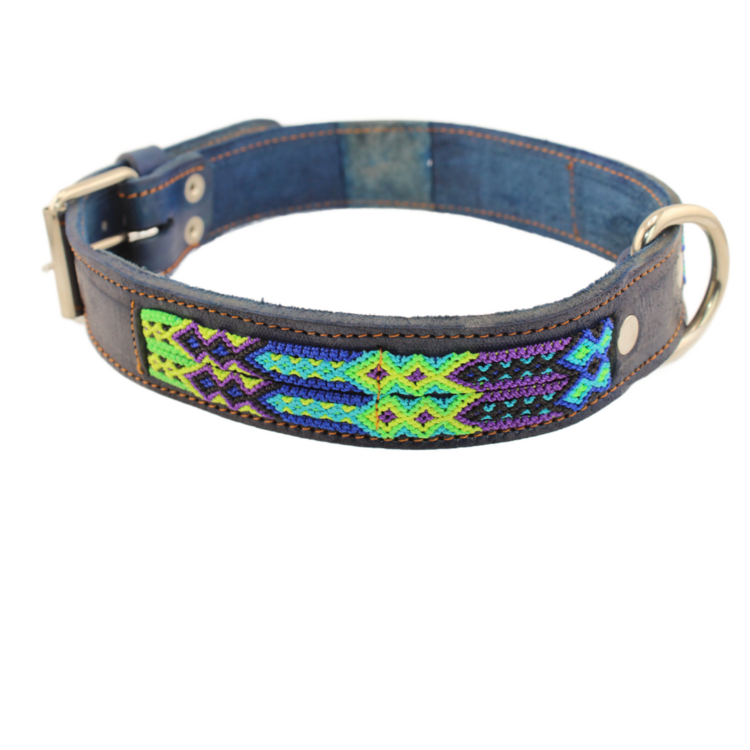 Neon - Knitted Leather Dog Collar - Purple, Blue and Yellow