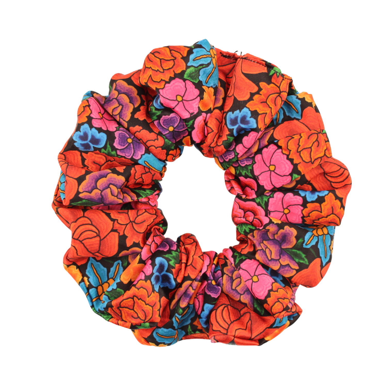 Oaxaca  - Scrunchie - Flower - White & Multicolored - Large - 7 In.