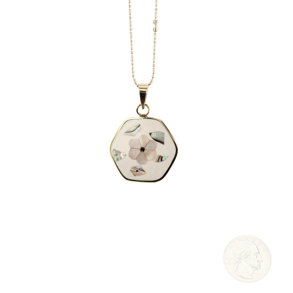 Ocean's Whisper - Round Pendant With Chain - Abalone Mother of Pearl - White