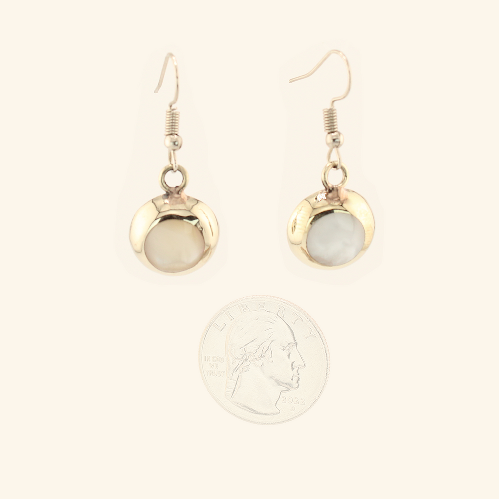 Ocean's Whisper - Abalone Mother of Pearl Dangle Earrings - White - Round - Small