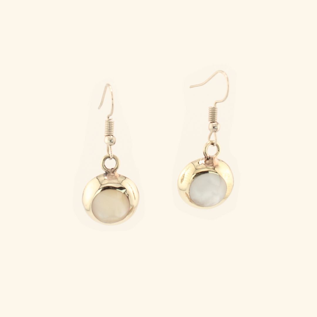 Ocean's Whisper - Abalone Mother of Pearl Dangle Earrings - White - Round - Small