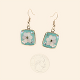 Ocean's Whisper - Flower - Square - Abalone Mother of Pearl Dangle Earrings - Black - Medium