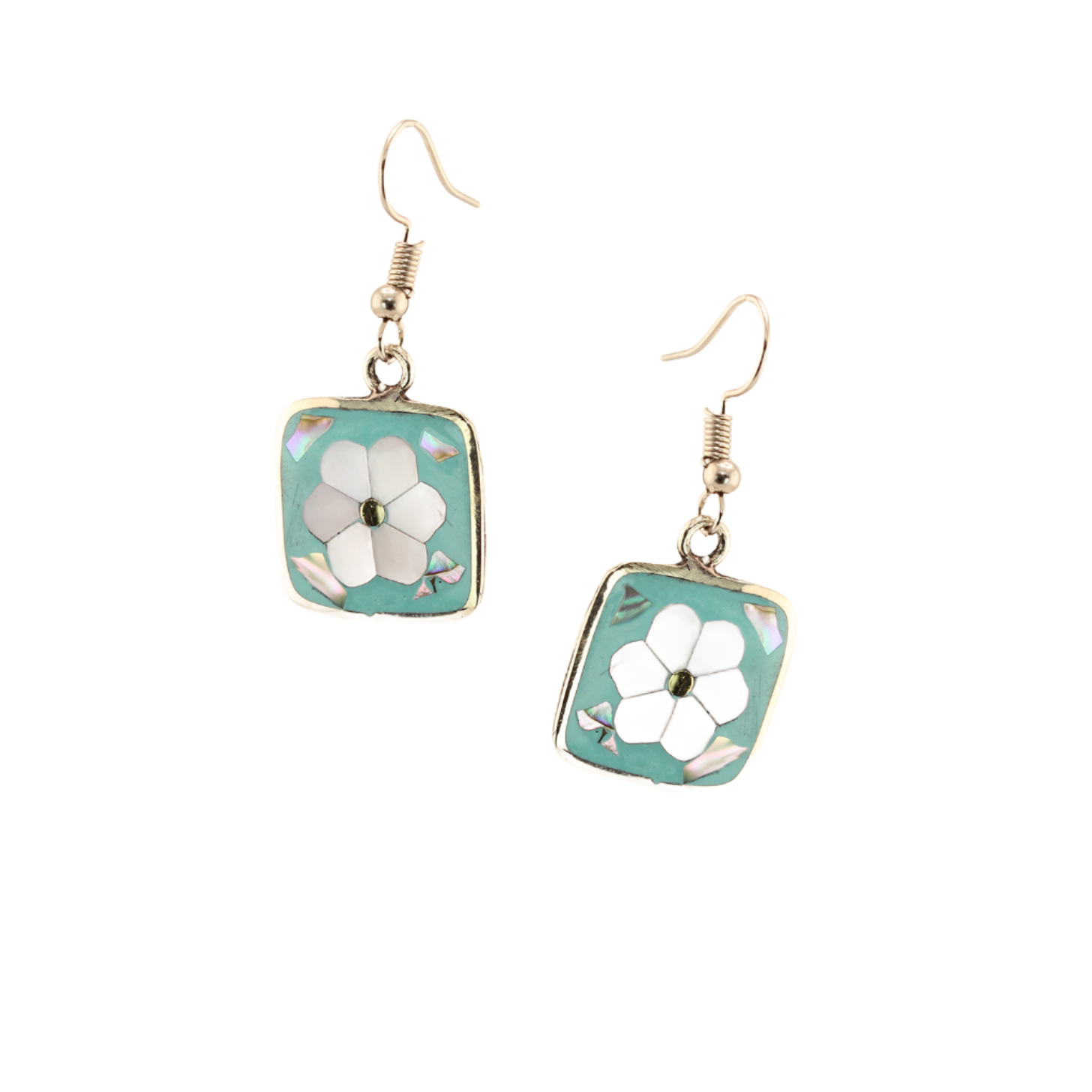 Ocean's Whisper - Flower - Square - Abalone Mother of Pearl Dangle Earrings - Black - Medium