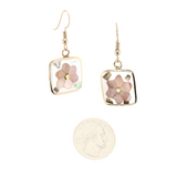 Ocean's Whisper - Flower - Square - Abalone Mother of Pearl Dangle Earrings - White - Medium