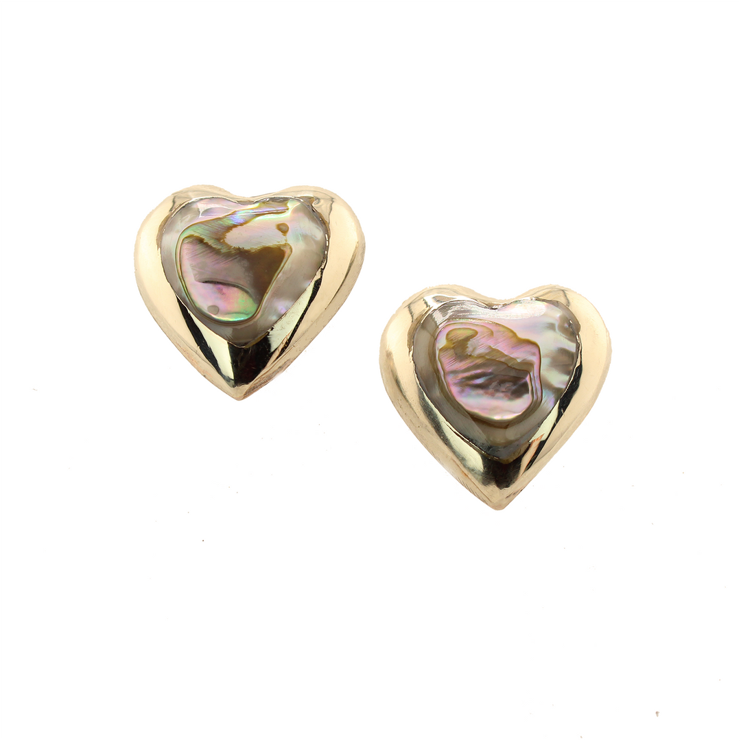 Ocean's Whisper - Heart Studs - Abalone Mother of Pearl - Green and Pink Iridescent - Large