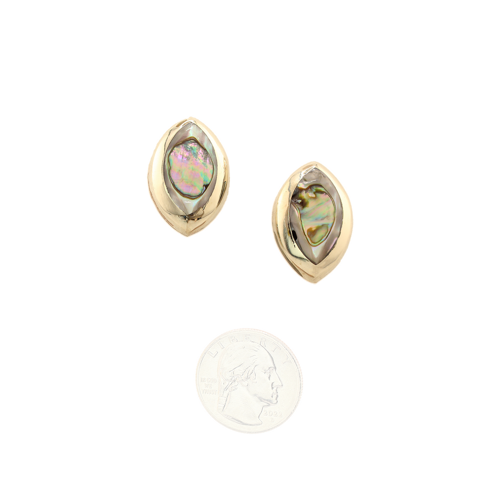 Ocean's Whisper - Leaf Studs - Abalone Mother of Pearl - Green and Pink Iridescent - Large